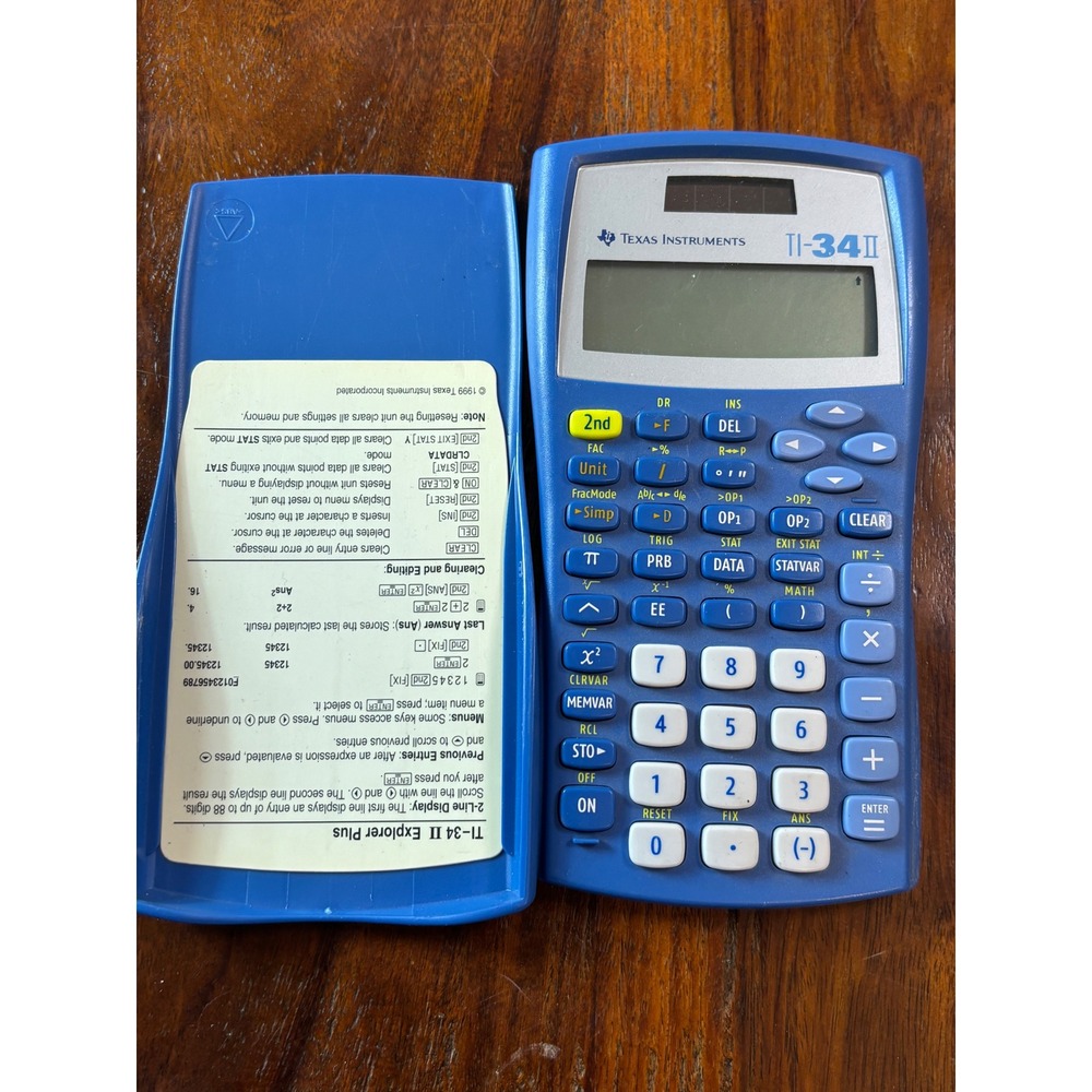 Texas Instruments TI-34 II Explorer Plus Blue‎ Scientific Calculator 2-Line LCD